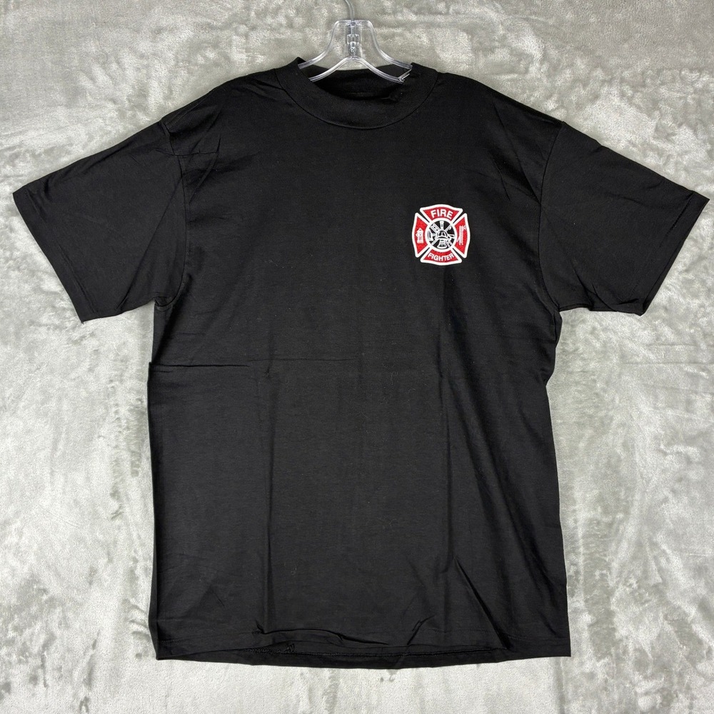 VTG PowerPro by Oneita Firefighter Graphic T-Shirt Mens L Black First Responder